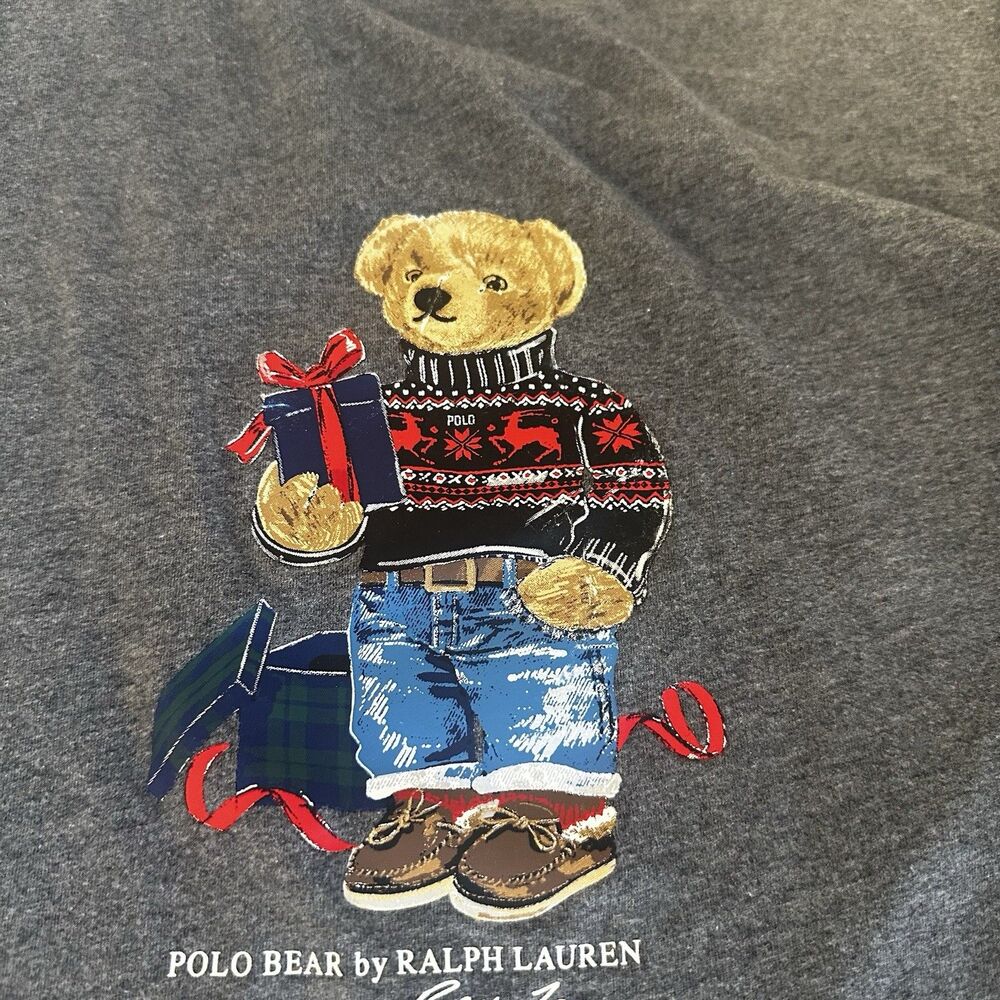 Polo Ralph Lauren Teddy Bear T-Shirt Mens M Gray Long Sleeve Christmas Holiday